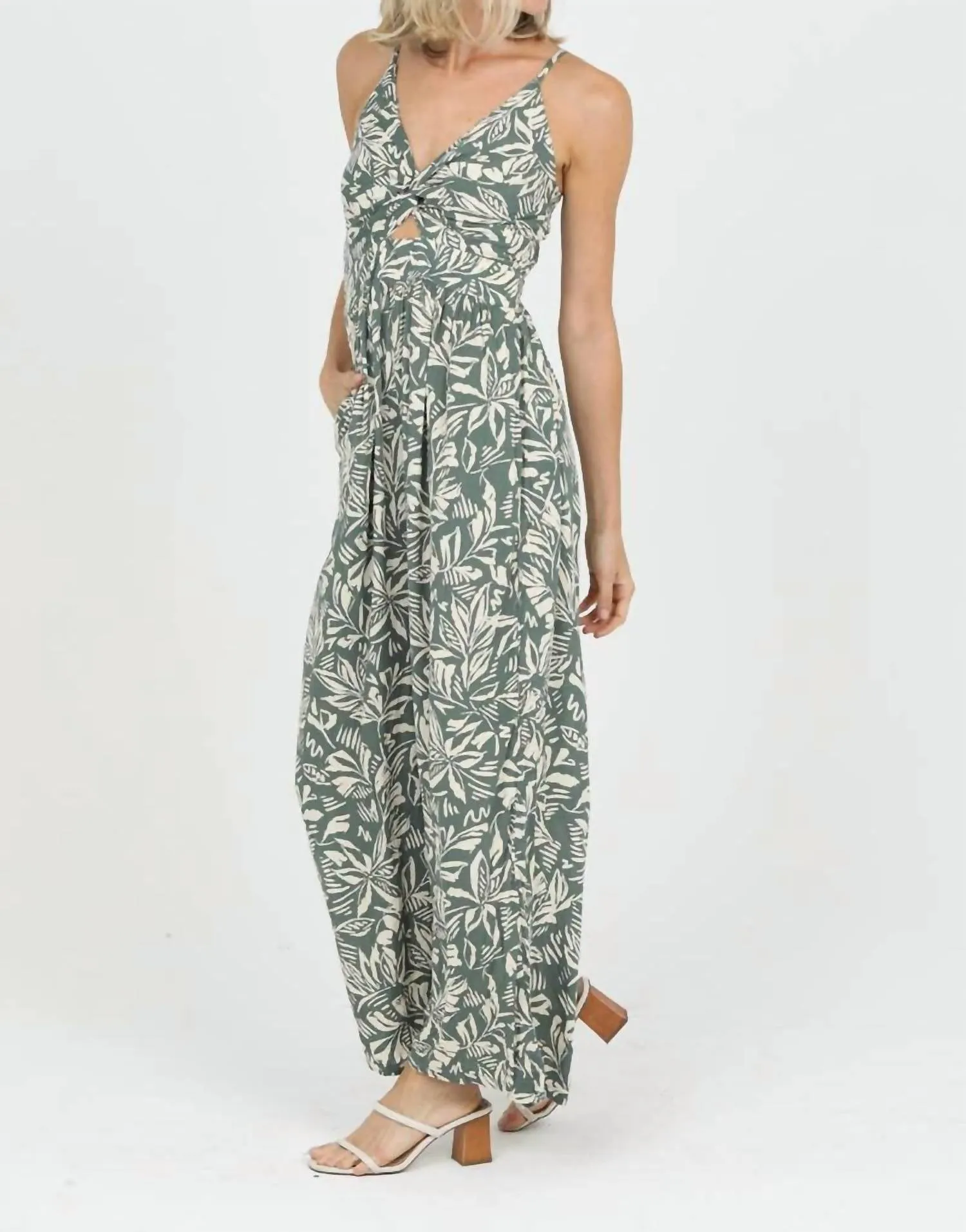 Angie - Renee V-neck Twisted Front Cut-out Jumpsuit