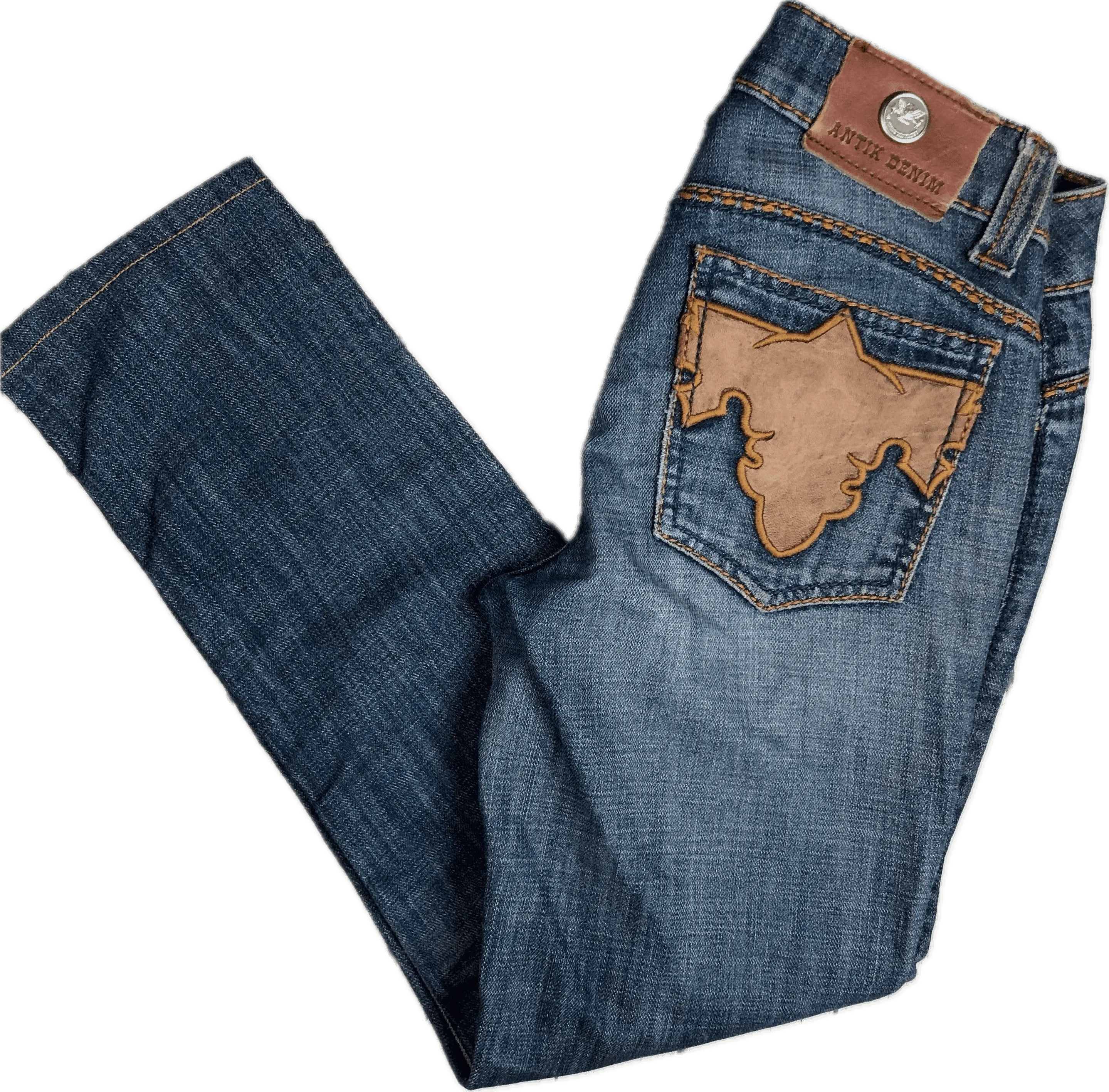 Antik Denim USA Leather Applique Flap Pocket Jeans- Size 24 Short