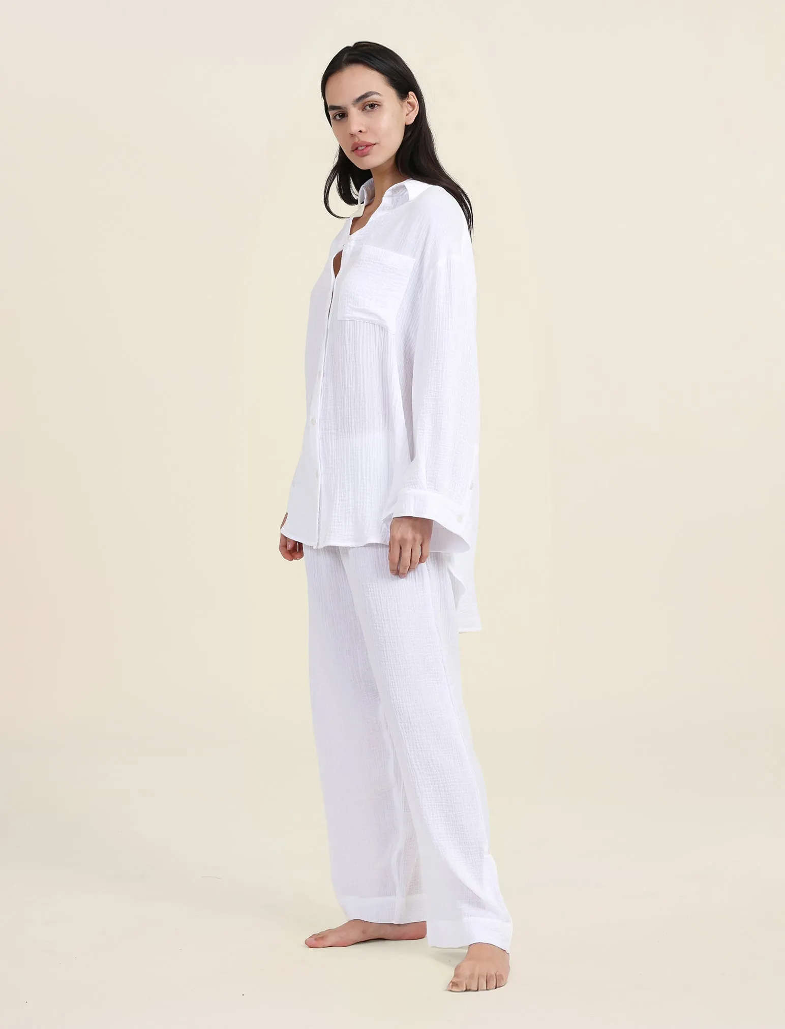 Ashley Textured Cotton Wide Leg Pant