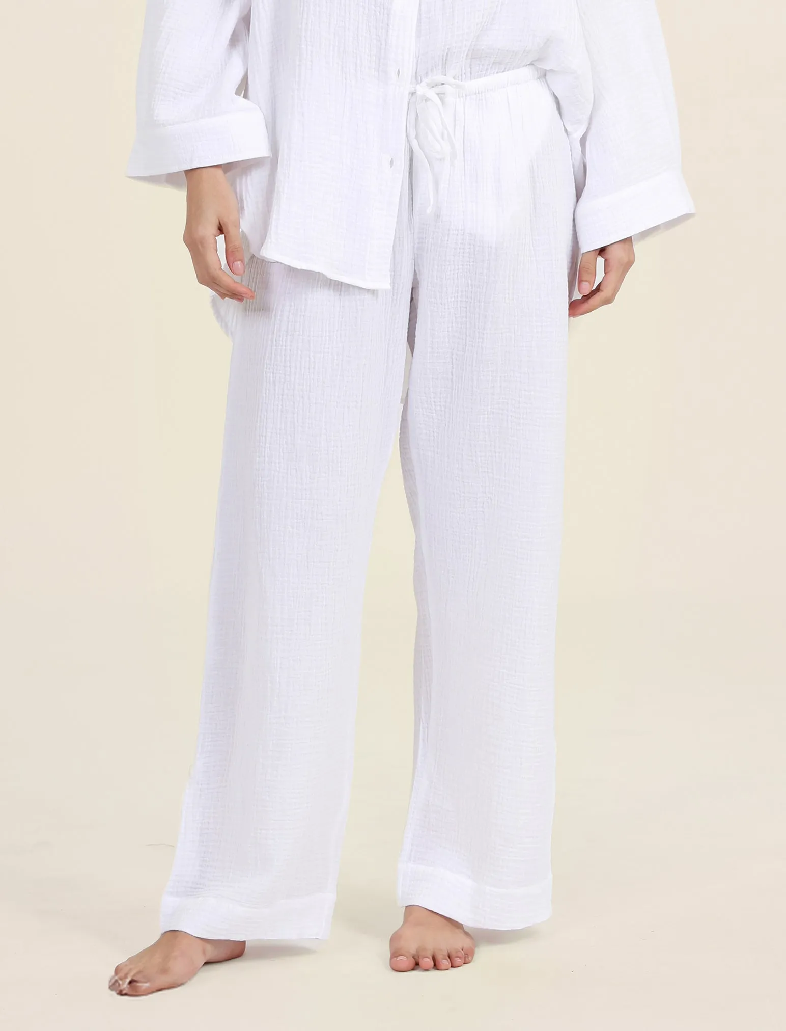 Ashley Textured Cotton Wide Leg Pant