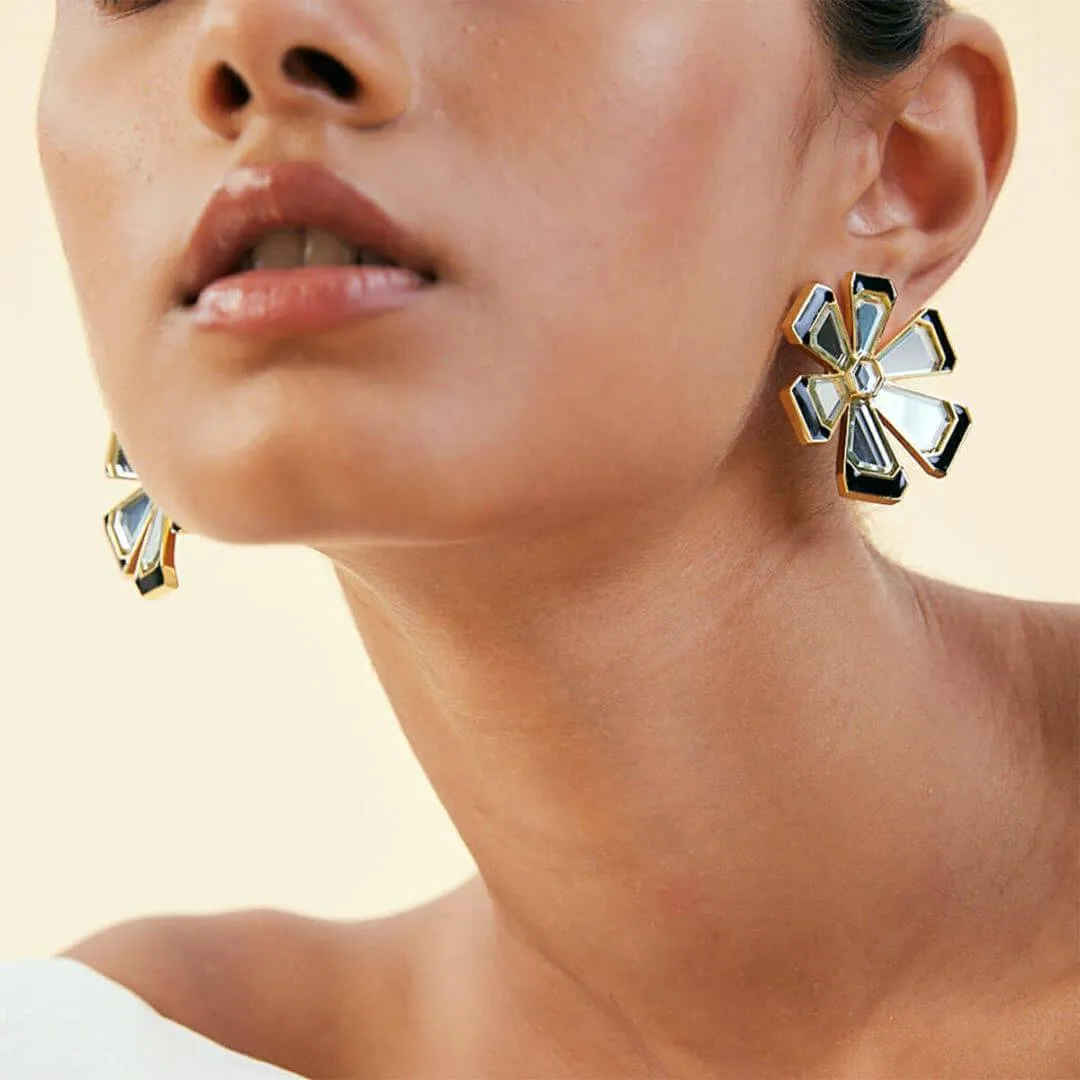 Ayaana Mirror Enamel Floral Stud