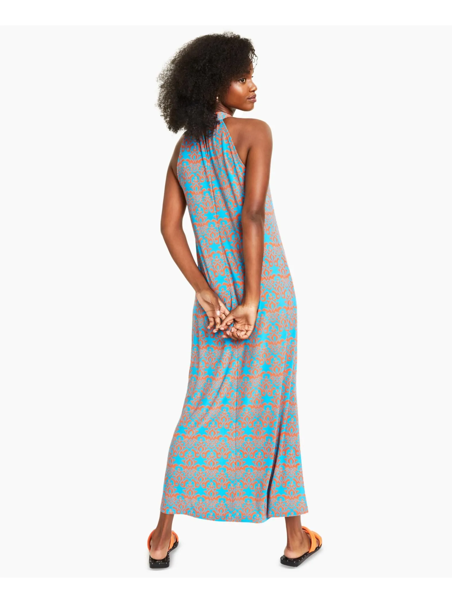 BAR III DRESSES Womens Blue Stretch Ruched Jersey-knit Hook-and-eye Closure Sleeveless Halter Maxi Party Shift Dress