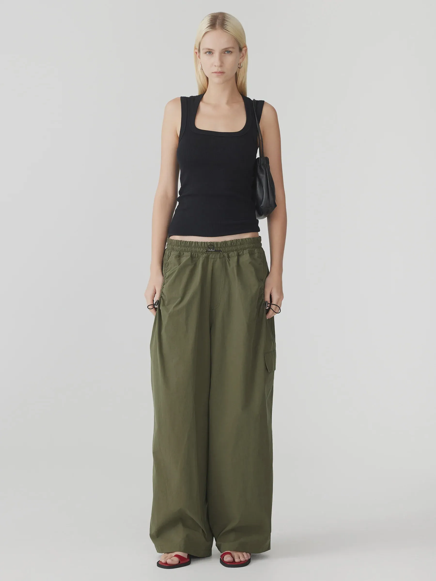 Bassike Crushed Cotton Hiker Pant in Khaki
