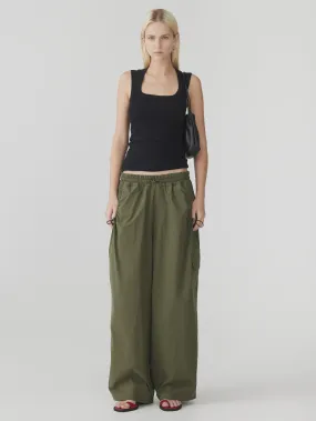Bassike Crushed Cotton Hiker Pant in Khaki