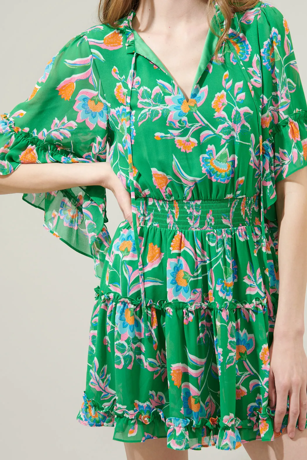 Belize Floral Amorcito Bell Sleeve Mini Dress