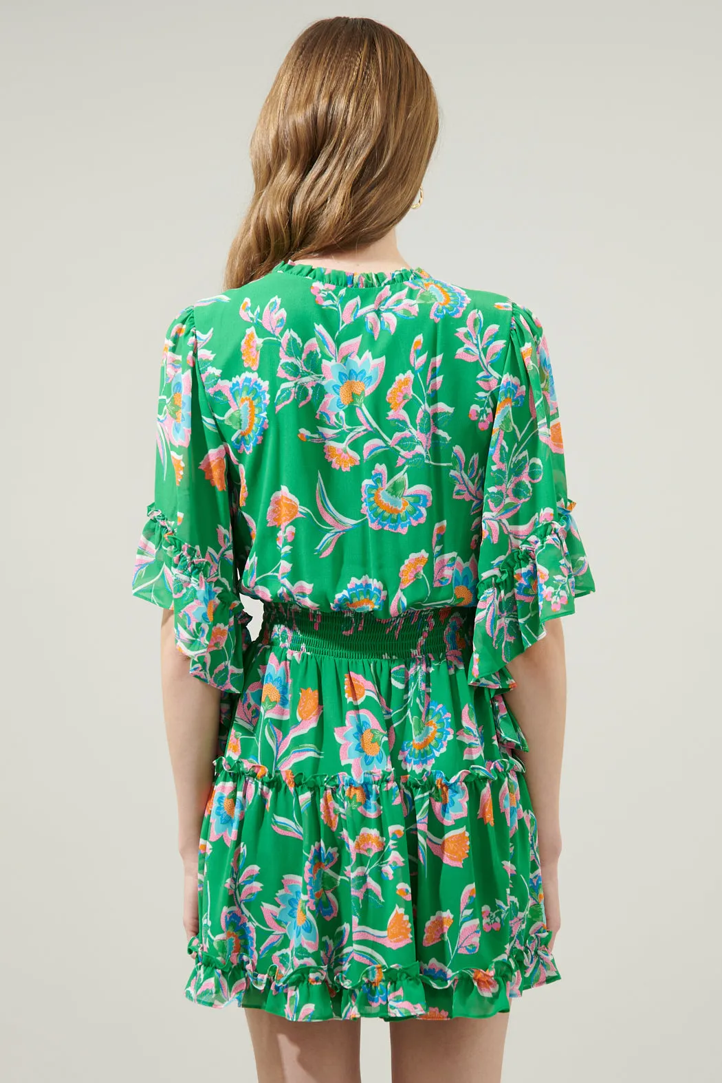 Belize Floral Amorcito Bell Sleeve Mini Dress