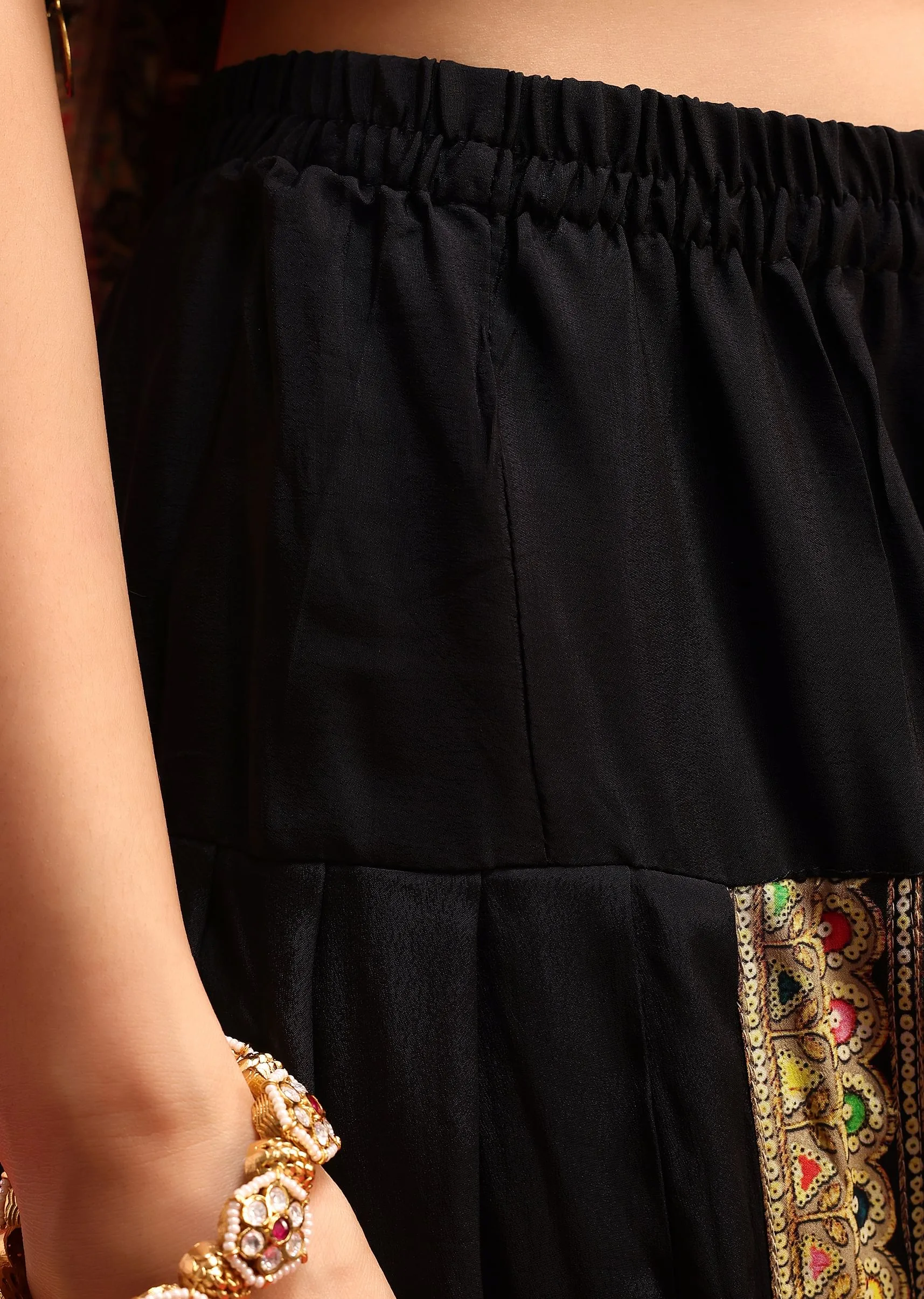 Black Georgette Printed Kaftan Dhoti Set With Potli