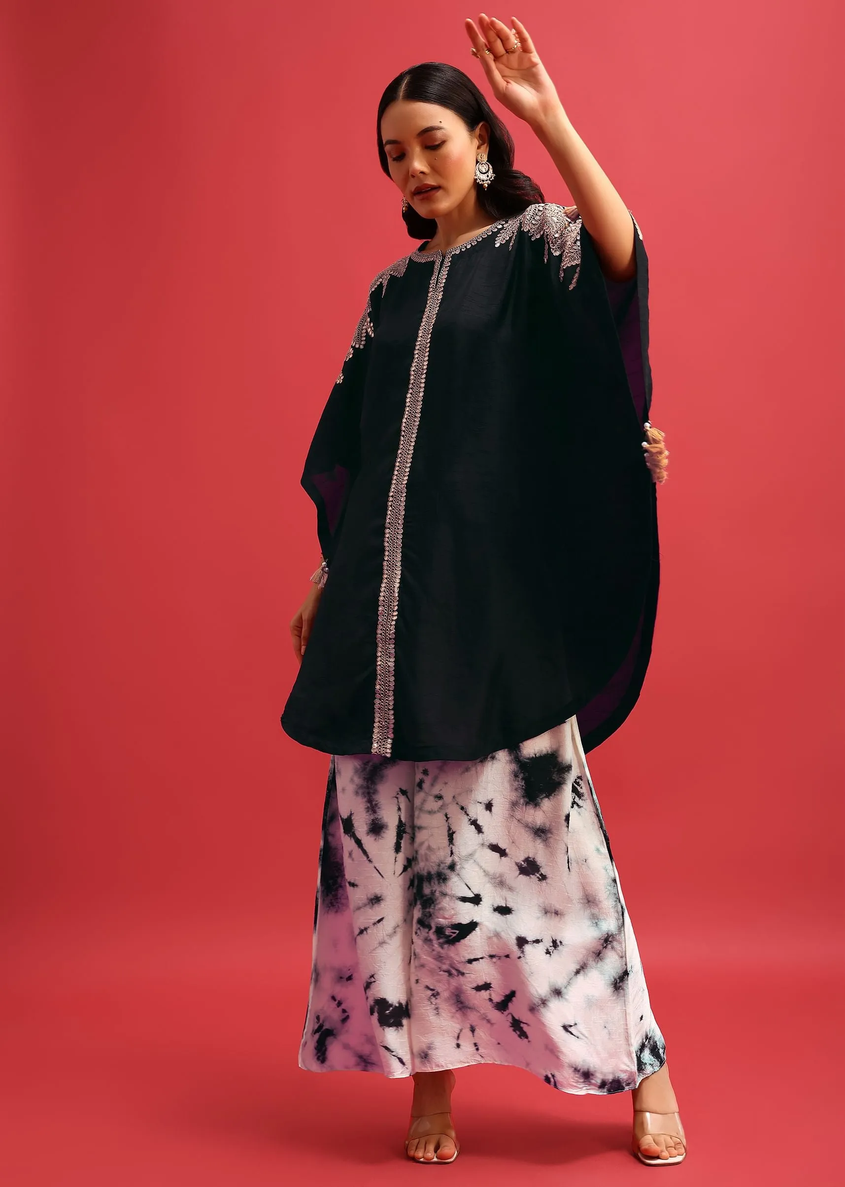 Black Gotta Work Kaftaan With Tie-Dye Palazzo