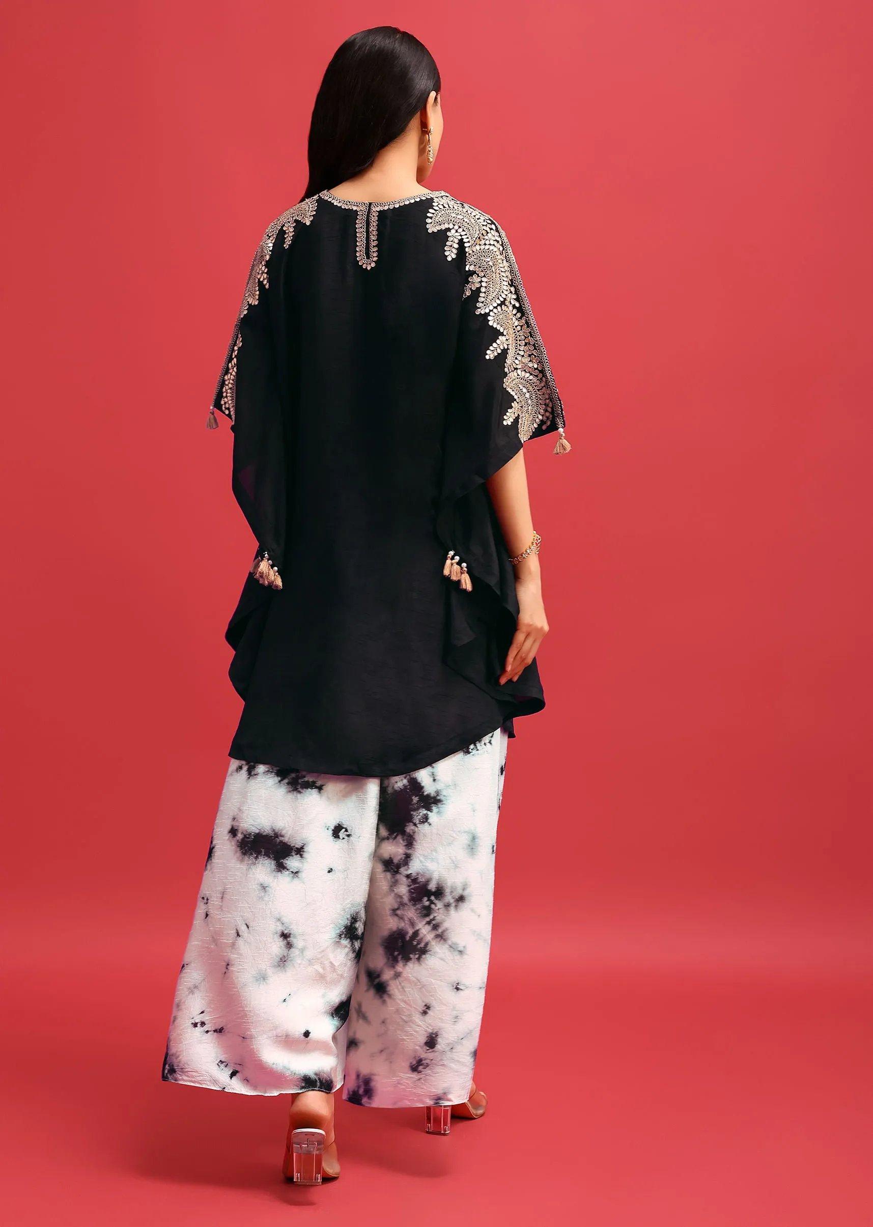 Black Gotta Work Kaftaan With Tie-Dye Palazzo