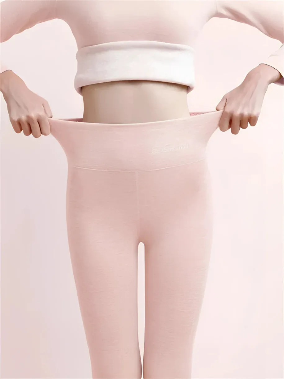 Casual Warm Winter Solid Pants Soft Fleece Leggings