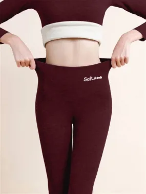 Casual Warm Winter Solid Pants Soft Fleece Leggings