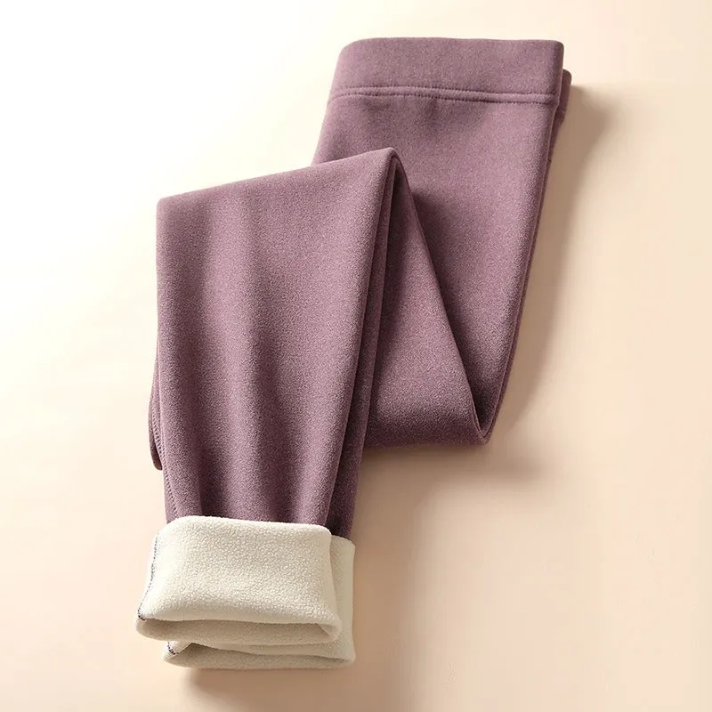 Casual Warm Winter Solid Pants Soft Fleece Leggings