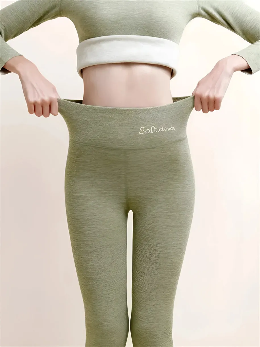 Casual Warm Winter Solid Pants Soft Fleece Leggings