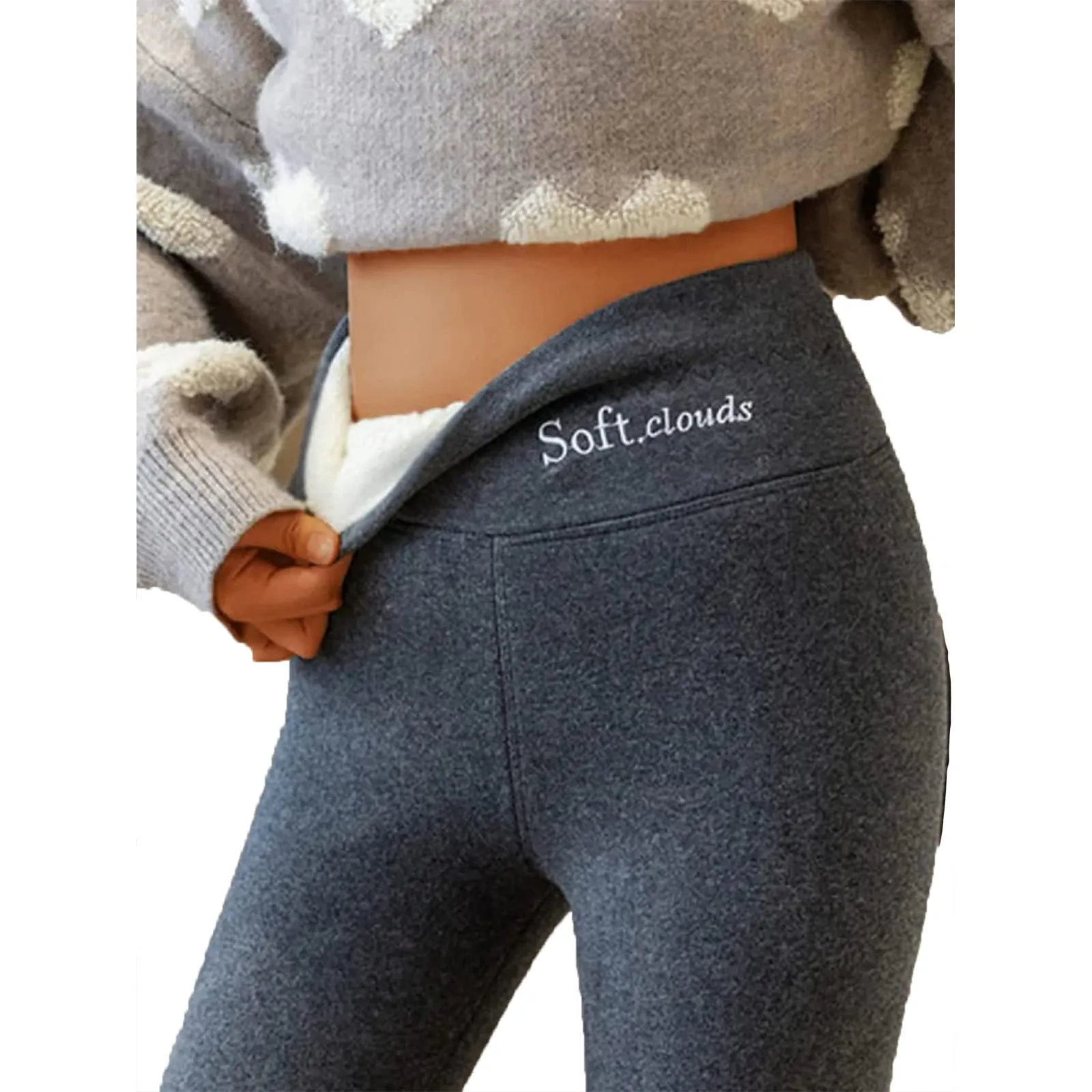 Casual Warm Winter Solid Pants Soft Fleece Leggings