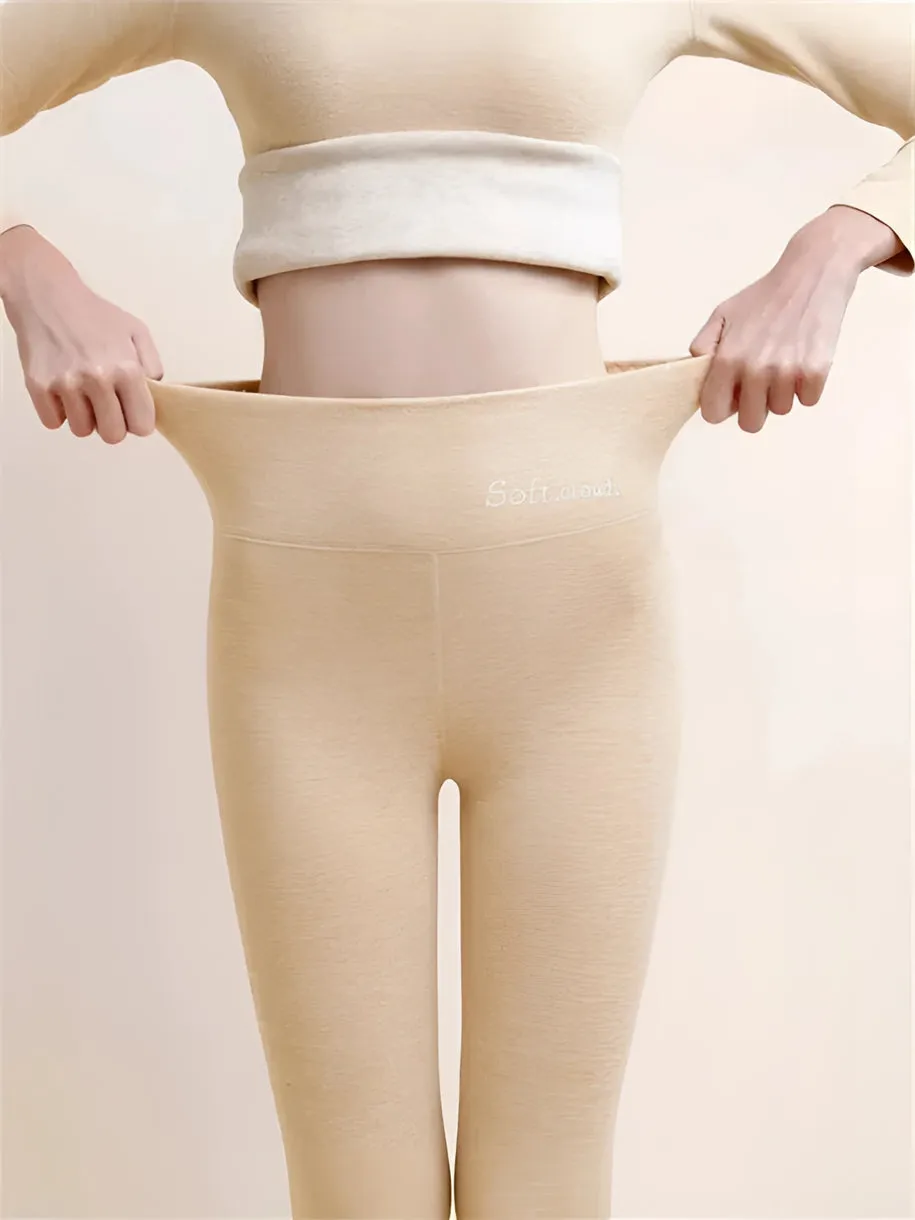 Casual Warm Winter Solid Pants Soft Fleece Leggings
