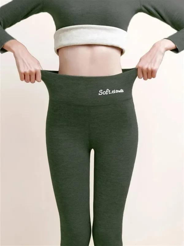 Casual Warm Winter Solid Pants Soft Fleece Leggings