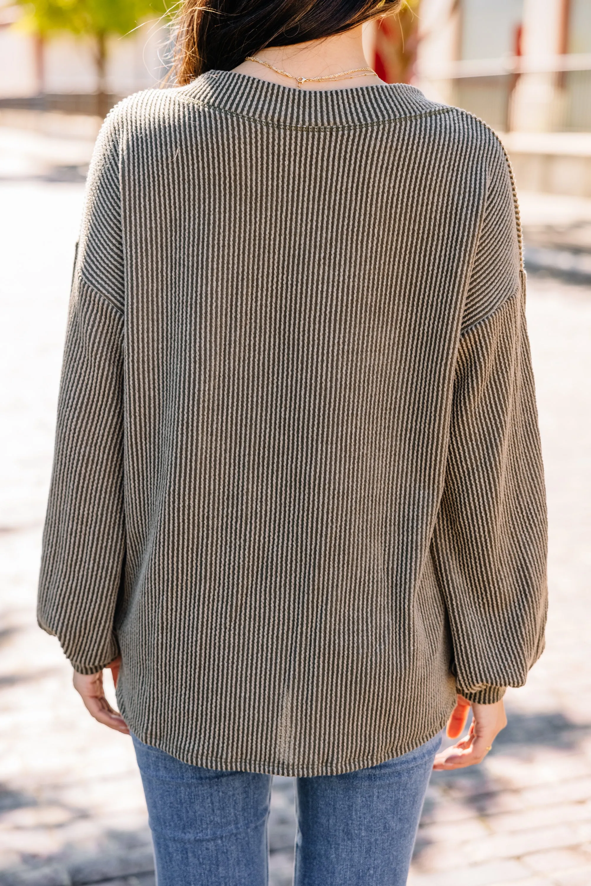 Dream Of The Day Olive Green Ribbed Top