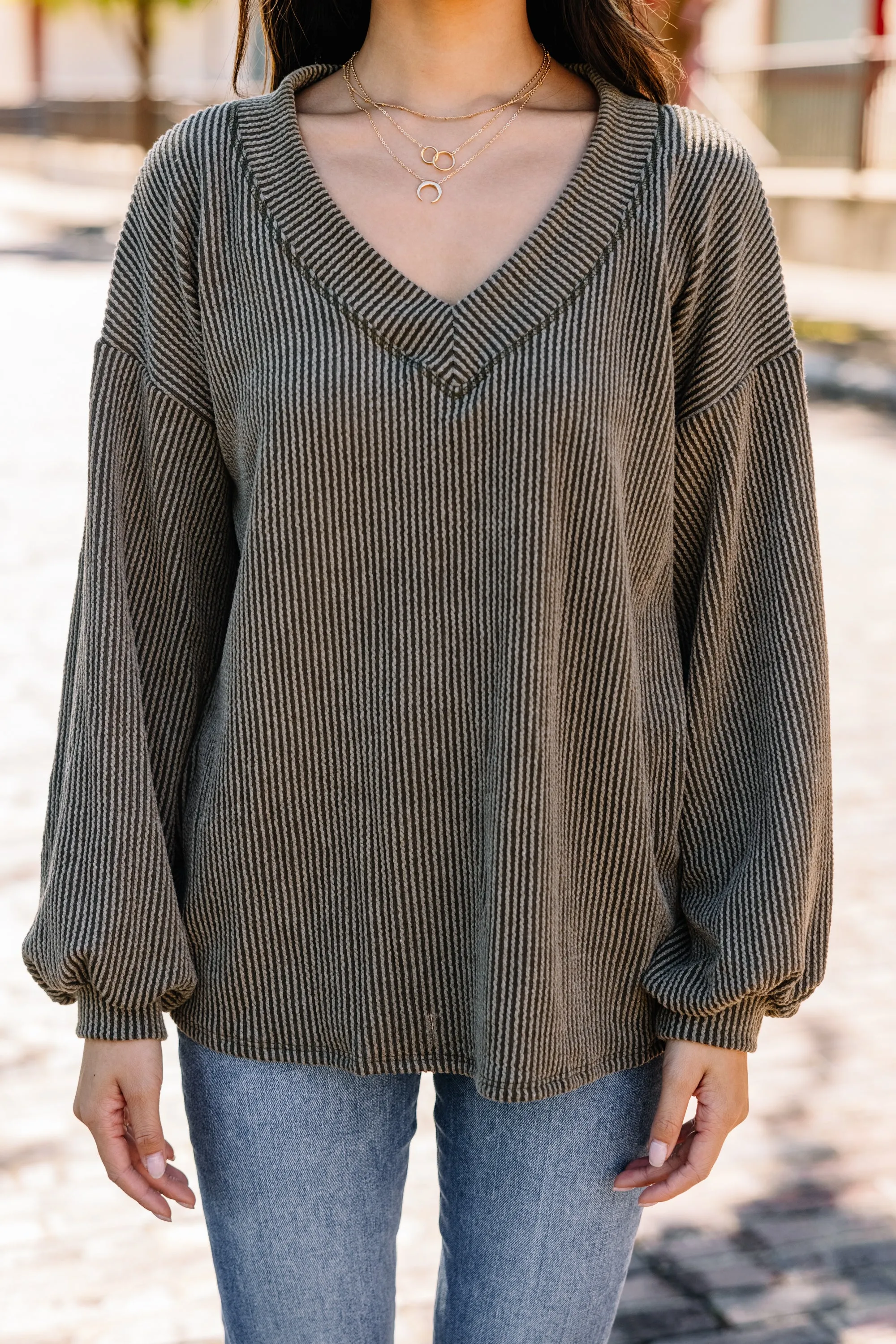 Dream Of The Day Olive Green Ribbed Top