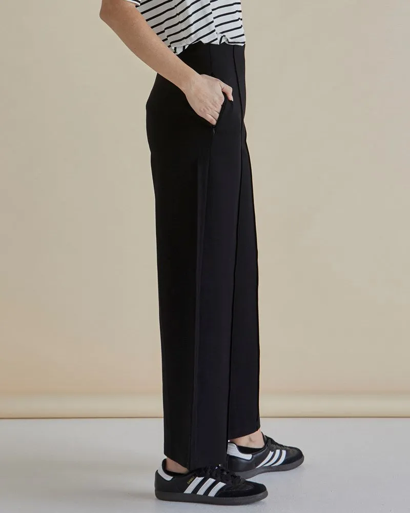 Elodie Wide Leg Ponte Pant - Black