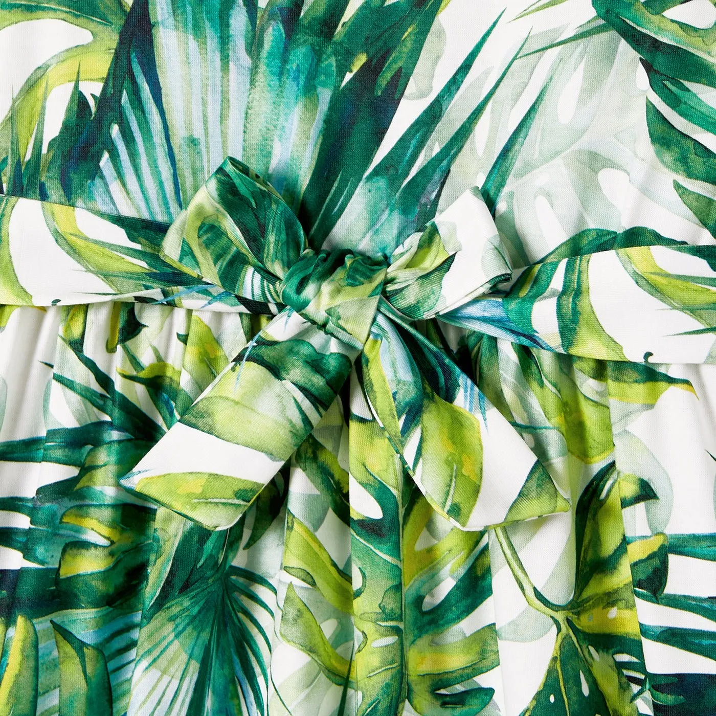 Family Matching Allover Plant Print Belted Tank Dresses and Short-sleeve T-shirts Sets