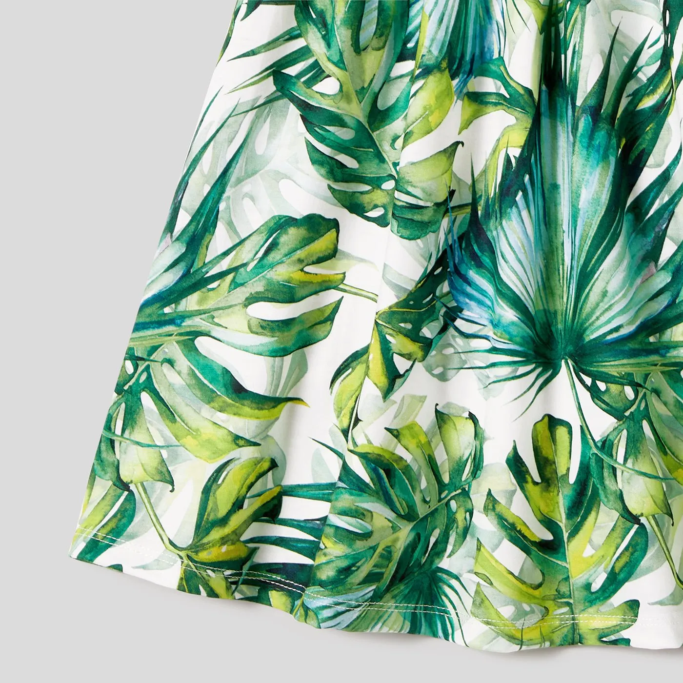 Family Matching Allover Plant Print Belted Tank Dresses and Short-sleeve T-shirts Sets