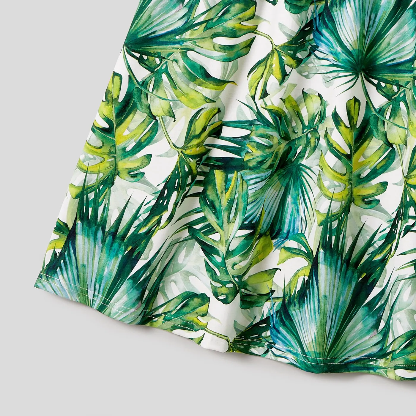 Family Matching Allover Plant Print Belted Tank Dresses and Short-sleeve T-shirts Sets
