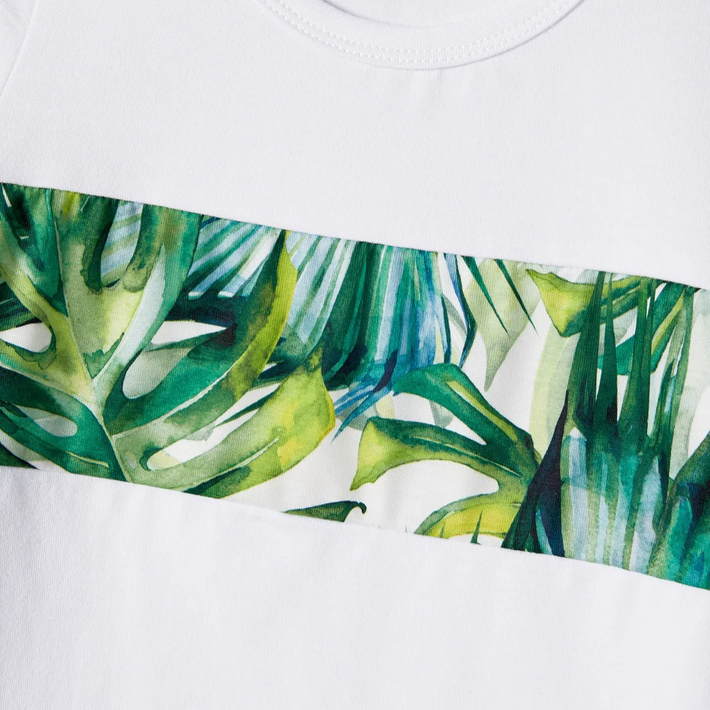 Family Matching Allover Plant Print Belted Tank Dresses and Short-sleeve T-shirts Sets