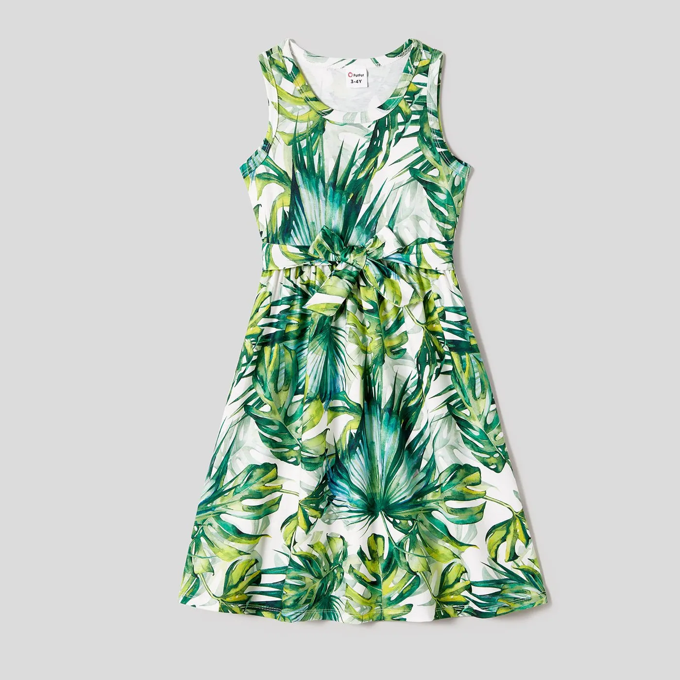 Family Matching Allover Plant Print Belted Tank Dresses and Short-sleeve T-shirts Sets