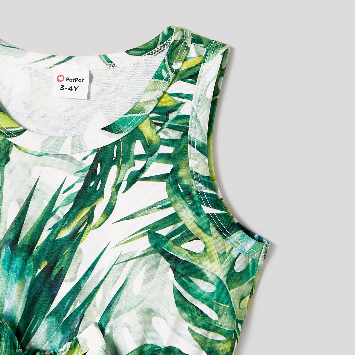 Family Matching Allover Plant Print Belted Tank Dresses and Short-sleeve T-shirts Sets