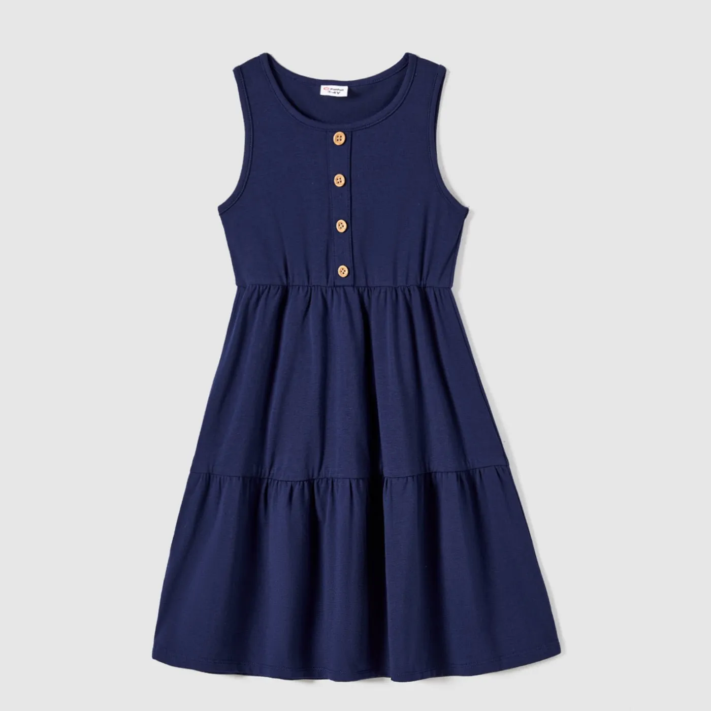 Family Matching Button Decor Tank Dresses and Striped T-shirts Sets