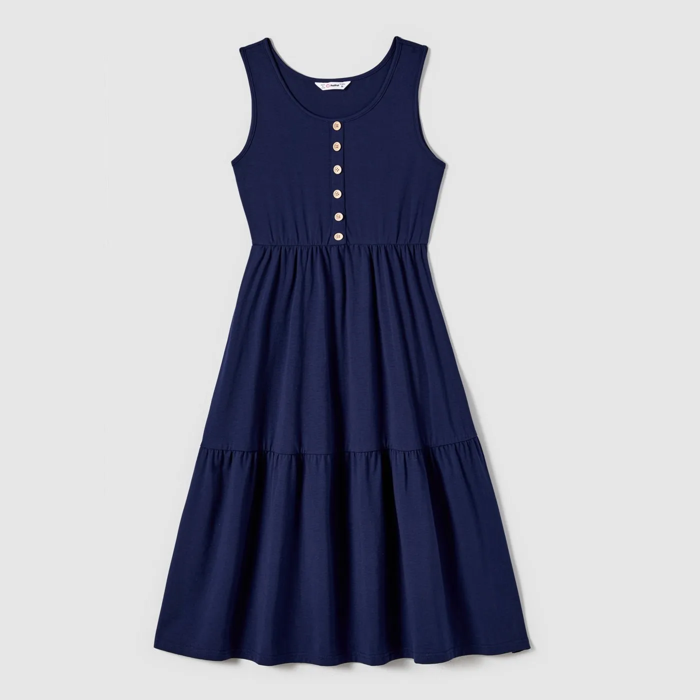 Family Matching Button Decor Tank Dresses and Striped T-shirts Sets