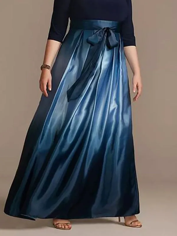 Gradient Pleated Pockets Split-Joint Tied Waist Loose Skirts Bottoms