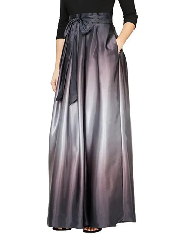 Gradient Pleated Pockets Split-Joint Tied Waist Loose Skirts Bottoms