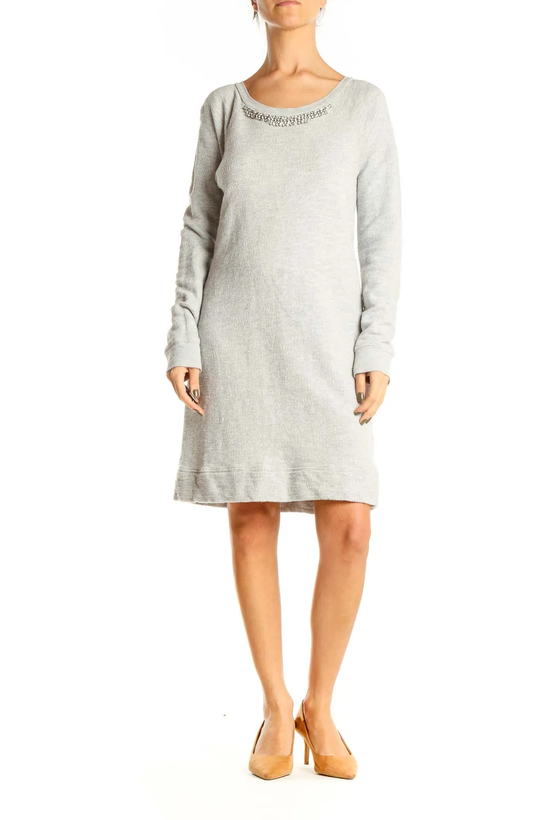 Gray Classic Sweater Sequin Shift Dress