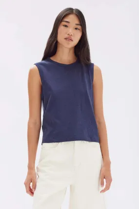 KIANA LINEN TANK | TRUE NAVY