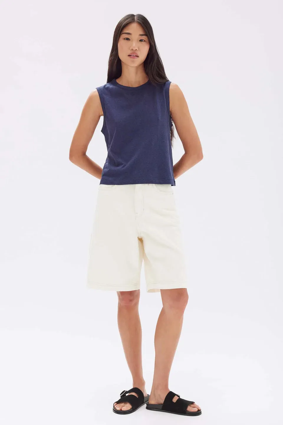 KIANA LINEN TANK | TRUE NAVY