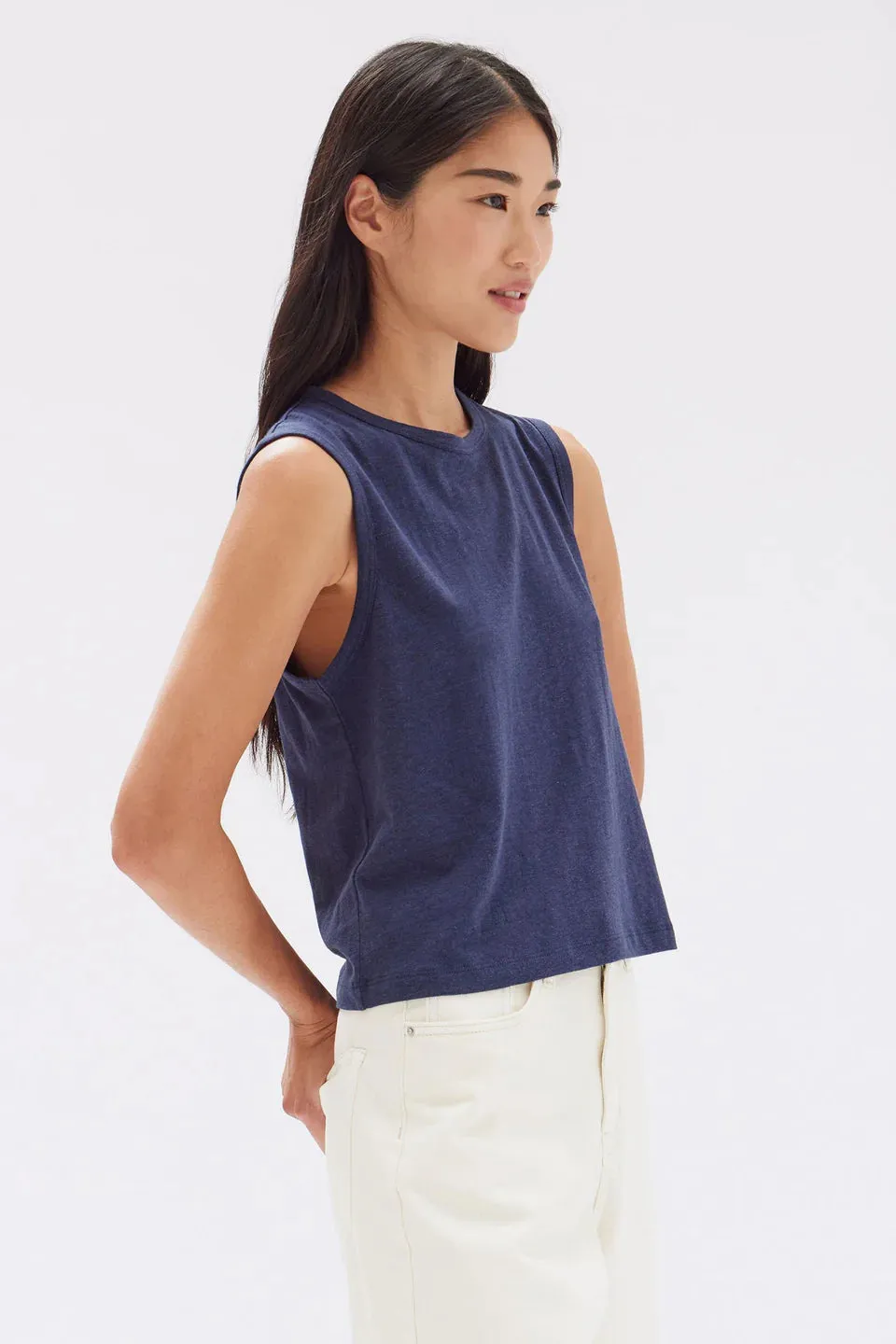 KIANA LINEN TANK | TRUE NAVY