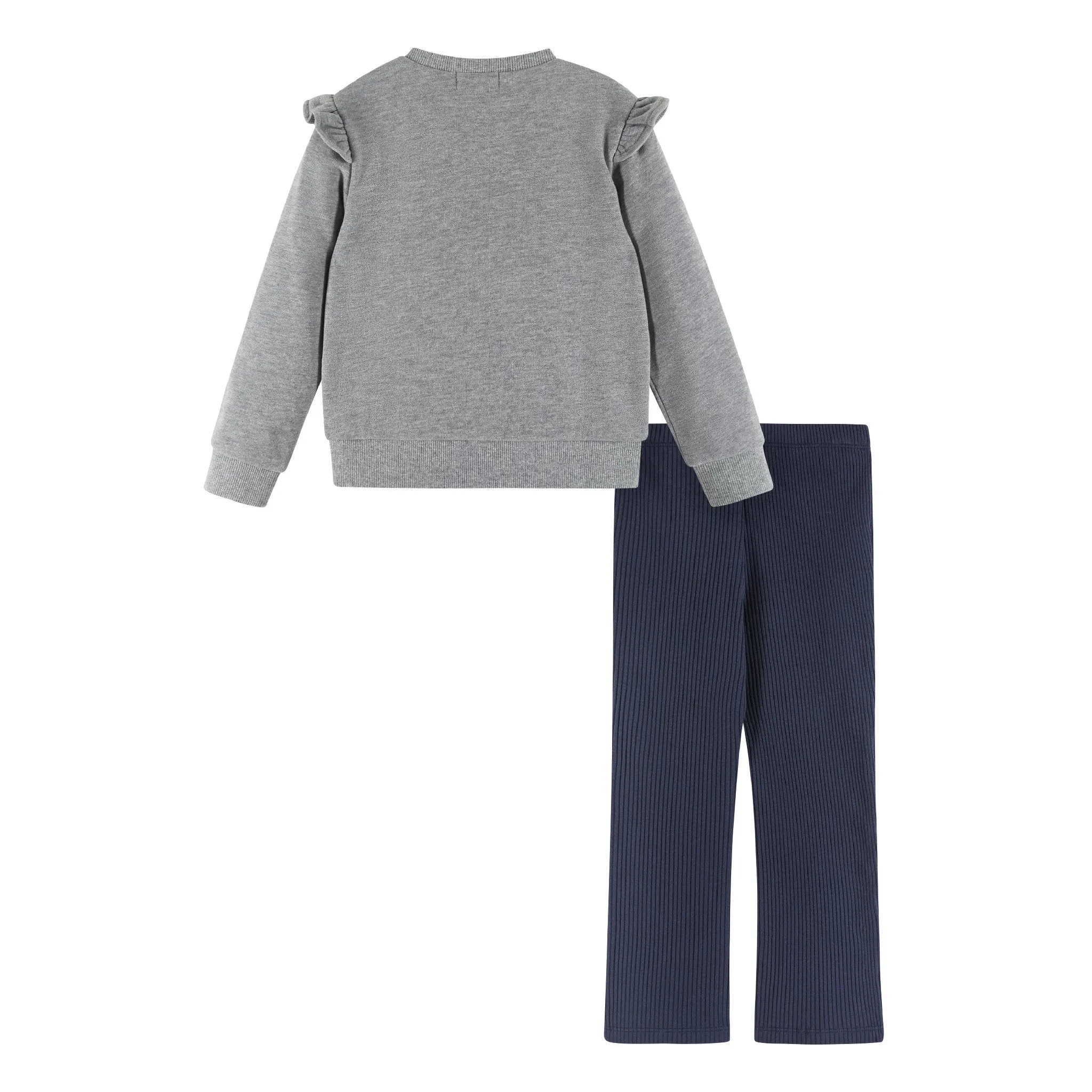 Kids "THANKFUL" Ruffle Crewneck Sweater & Legging Set | Grey Navy
