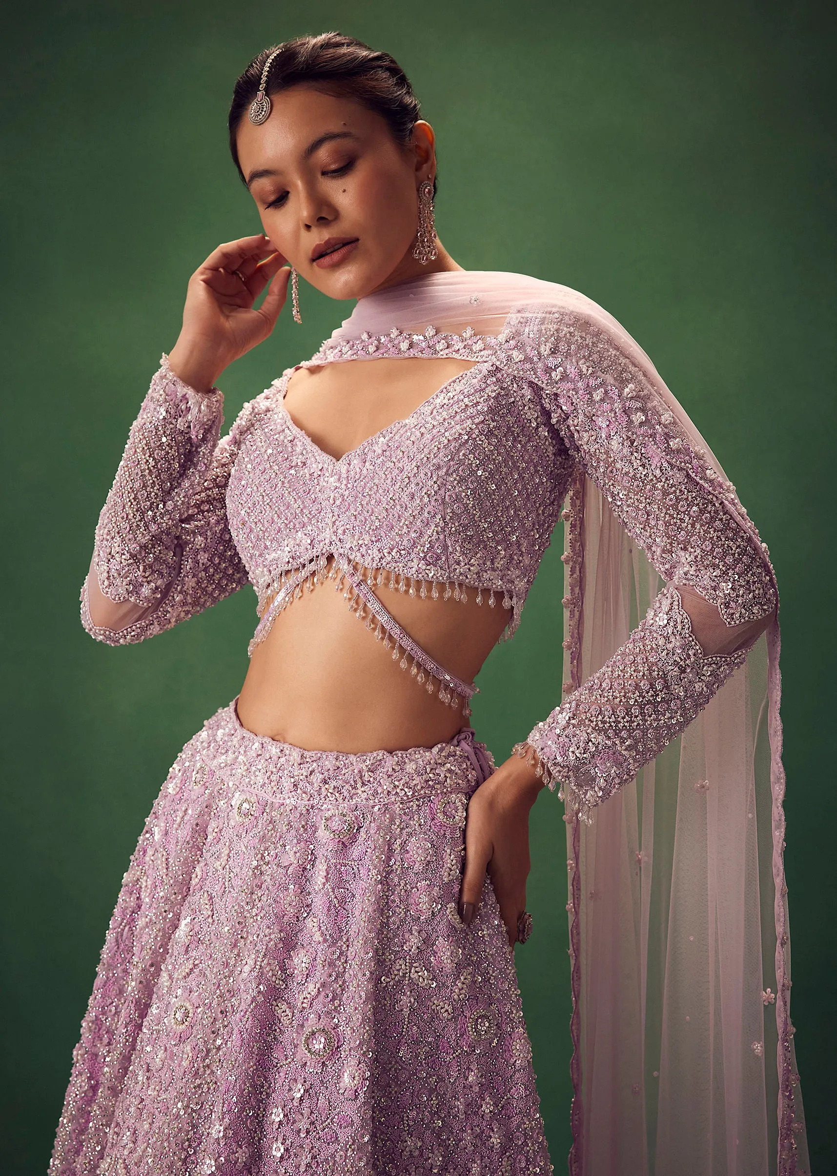 Lavender Sequin Work Lehenga Set