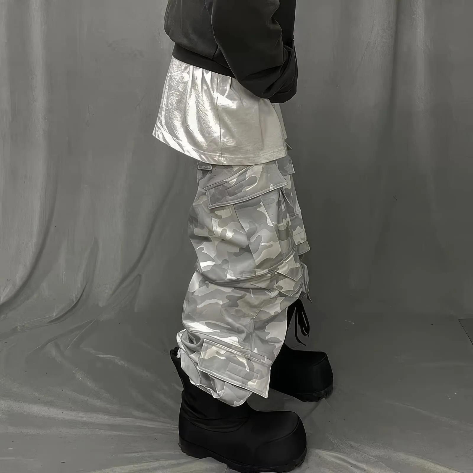 Light Camouflage Wide Leg Baggy Cargo Pants