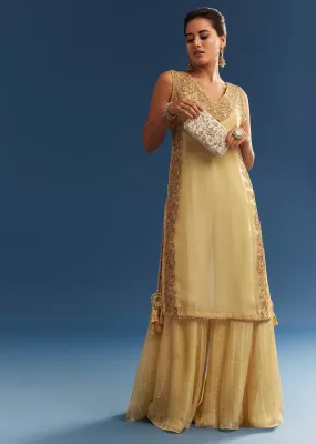 Light Yellow Embroidered Organza Kurta Palazzo Set