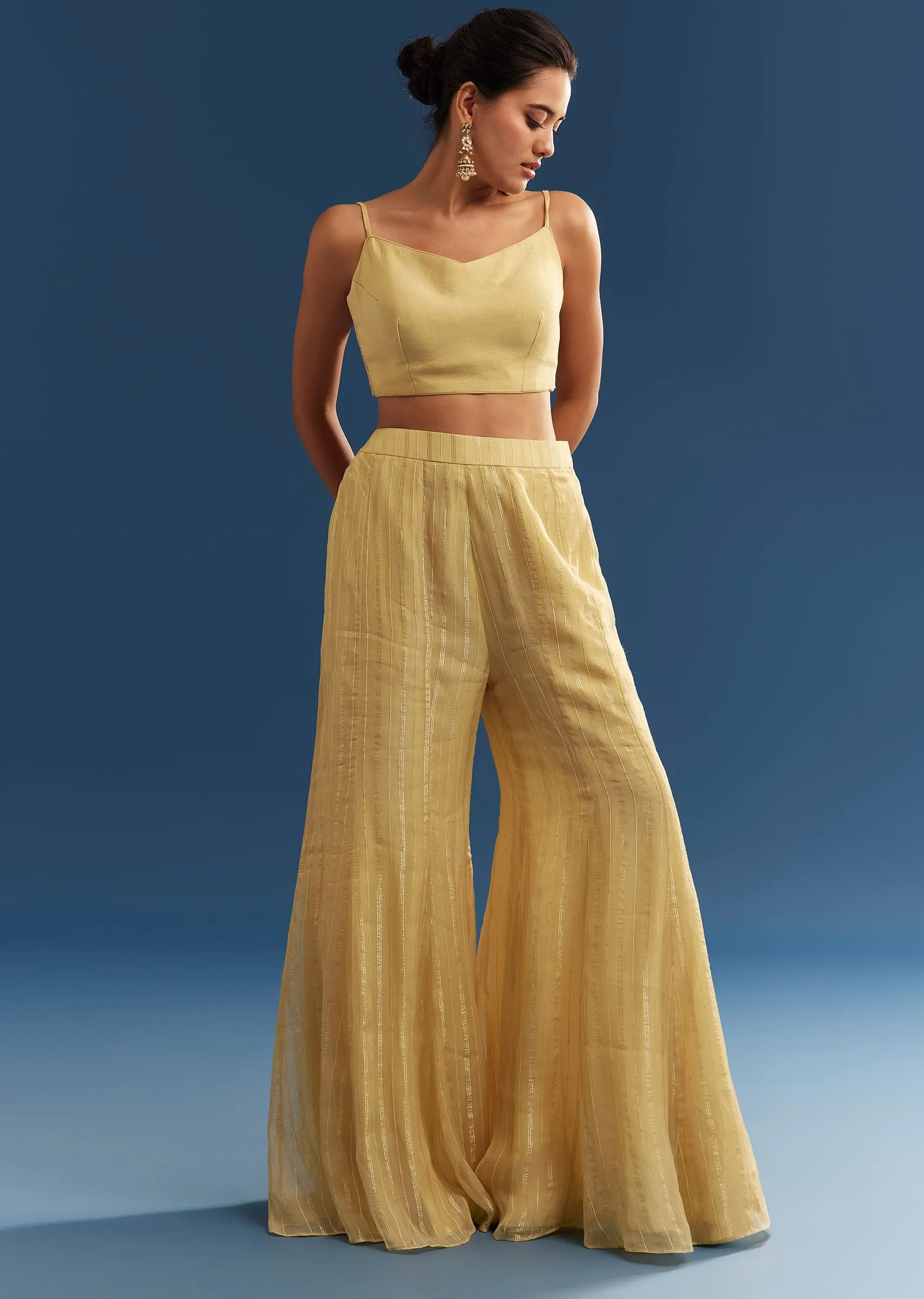 Light Yellow Embroidered Organza Kurta Palazzo Set