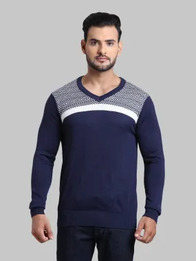 Men Black Tailored Fit Jacquard Acrylic Wool Blend Full Sleeve V Neck Collar Sweaters