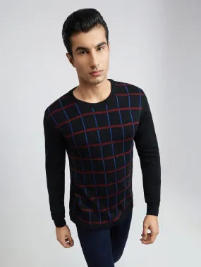 Men Black Wrapper Acrylic Wool Blend Round Collar Sweaters