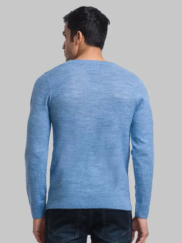 Men Blue Structure Acrylic Full Sleeve Sweaters