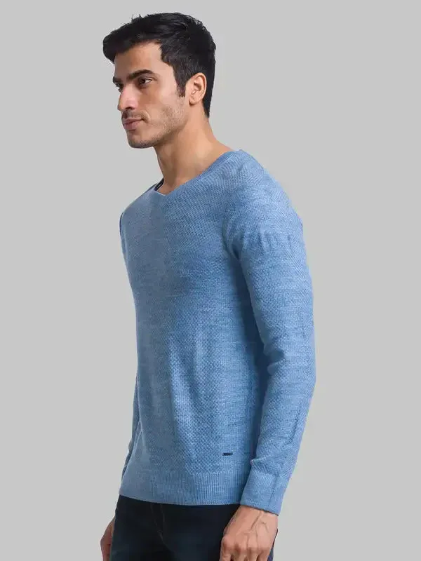 Men Blue Structure Acrylic Full Sleeve Sweaters