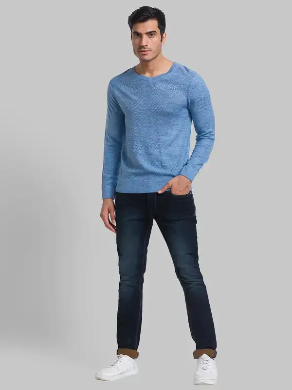 Men Blue Structure Acrylic Full Sleeve Sweaters