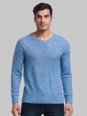 Men Blue Structure Acrylic Full Sleeve Sweaters