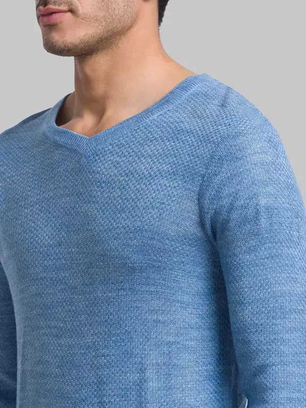 Men Blue Structure Acrylic Full Sleeve Sweaters