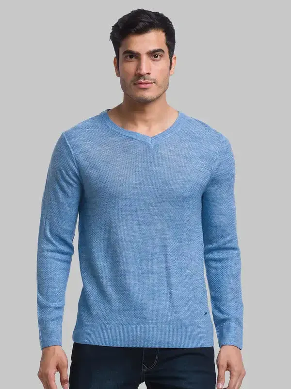 Men Blue Structure Acrylic Full Sleeve Sweaters